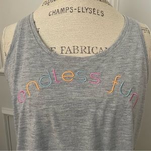ENDLESS FUN heather grey gray tank top with colorful embroidered letters